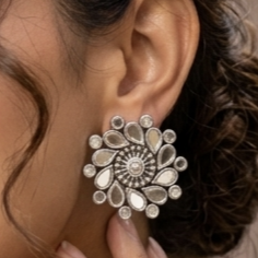 Silver Polki Floral Stud Earrings 